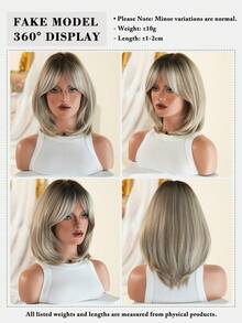 7JHH WIGS Tóc giả bob ngắn ngang vai màu vàng nhạt cho nữ, kiểu tóc thẳng ngắn tỉa lớp với mái rẽ, chân tóc tối màu, chất liệu sợi tổng hợp chịu nhiệt, thích hợp cho các bữa tiệc hàng ngày, các ngày lễ, lễ hội âm nhạc, quà tặng tốt nghiệp và quà tặng cho mẹ, phụ kiện tóc giả dài 14 inch. - Vàng lanh - Xem 7