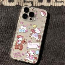 1pc Sanrio New TPU Transparent Bow Riding Hello Kitty Star Girly 17 Pro Max/17 Pro/16 Pro Max/15/14/13/12 Phone Case, Fashionable Niche Sweet Style - Multicolor - View 1