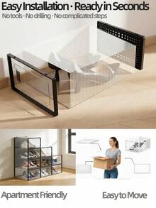 vexelfox Shoe Boxes 12 Pack Shoe Storage Box Clear Plastic Stackable Shoe Organizer For Closet Toy Storage Organizer Bins For Entryway, Closet, Under Bed, Black - màu đen - Xem 5