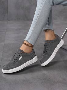 秋冬季女士运动鞋，透气休闲运动鞋，时尚轻便滑板鞋，平底滑板鞋 - 深灰色 - 查看 2