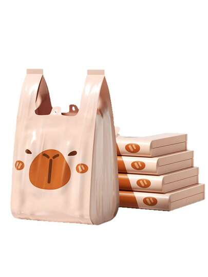 50pcs Thick Plastic Bear Pattern Bags, Breakfast Bags, Disposable Food Packaging Bags, Supermarket Shopping Plastic Bags, Suitable For Daily Use