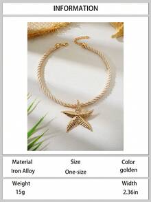1件套编织绳3D条纹海星和螺旋贝壳项链套装，女士夏季海滩假日派对首饰 - 金黃色 - 查看 9