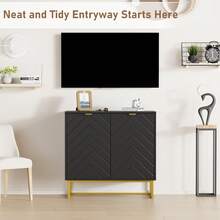 Aparador Moderno de Madera con Puertas Gabinete Buffet con Almacenamiento y Estante Ajustable para Comedor y Sala - Negro - Ver 4