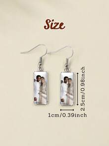 Custom Photo Drop Earrings, Personalized Picture Dangle Jewelry For Women, Customized Rectangular Crystal Ear Accessory As A Thoughtful Gift, Anniversary Or Birthday, Customizable Photo Earrings Designed To Celebrate Love, Memories, Couples, Family - Style a - View 2