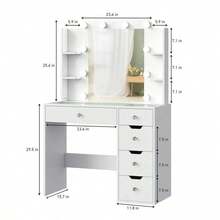 35.5 Modern Vanity Desk With Lighted Mirror, Makeup Vanity Table With Glass Top, 10 USB Power Bulbs Mirror 3 Color & Brightness Adjustable,Bedroom Vanity Set Girls Women,New Year - 白色 - 查看 6