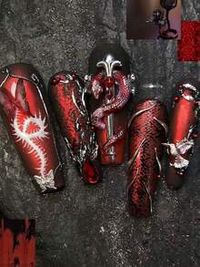 1pc Cyberpunk Skull, Cross, Snake, Rose Flower 3D Nail Art Mold, Transparent Silicone Nail Mold - Clear - View 9