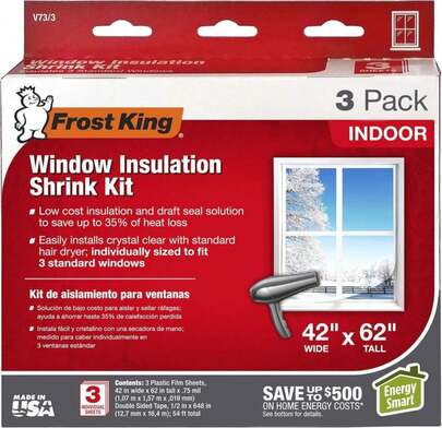 Frost King V73_9H Indoor Shrink Window Kit 42 62-Inch, Clear, 9-Pack