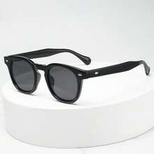 1pc Men's Oval Frame High Quality Personalized Minimalist Fashion Glasses, Suitable For Casual, Holiday, Travel, Party, And Daily Wear - Black Frame Gray Film - View 6