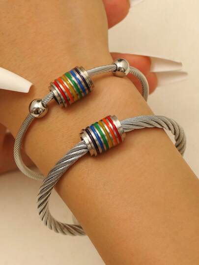 1件装不锈钢手链，色彩缤纷的简约设计，优雅高贵，适合作为礼物送给朋友，也适合日常、派对和正式场合佩戴，女士皆宜。