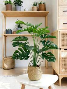 75/60厘米人造龟背竹树，塑料棕榈叶，人造龟背叶，用于绿植装饰；18/12叶热带香蕉树，仿真植物，适用于家居、花园、厨房装饰、办公室、婚礼、派对装饰、情人节礼物（不含花盆） - 綠色 - 查看 2