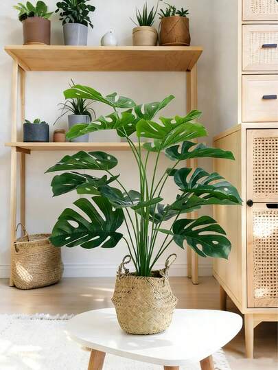 75/60 cm konstgjord monsteraträd, palmblad av plast, konstgjorda sköldpaddsblad för grönskande dekoration, tropiskt bananträd med 18/12 blad, konstgjord grön växt, för hem, trädgård, kök, kontor, bröllopsfest, inomhus- och utomhusdekor, alla hjärtans dag-presenter (utan kruka)