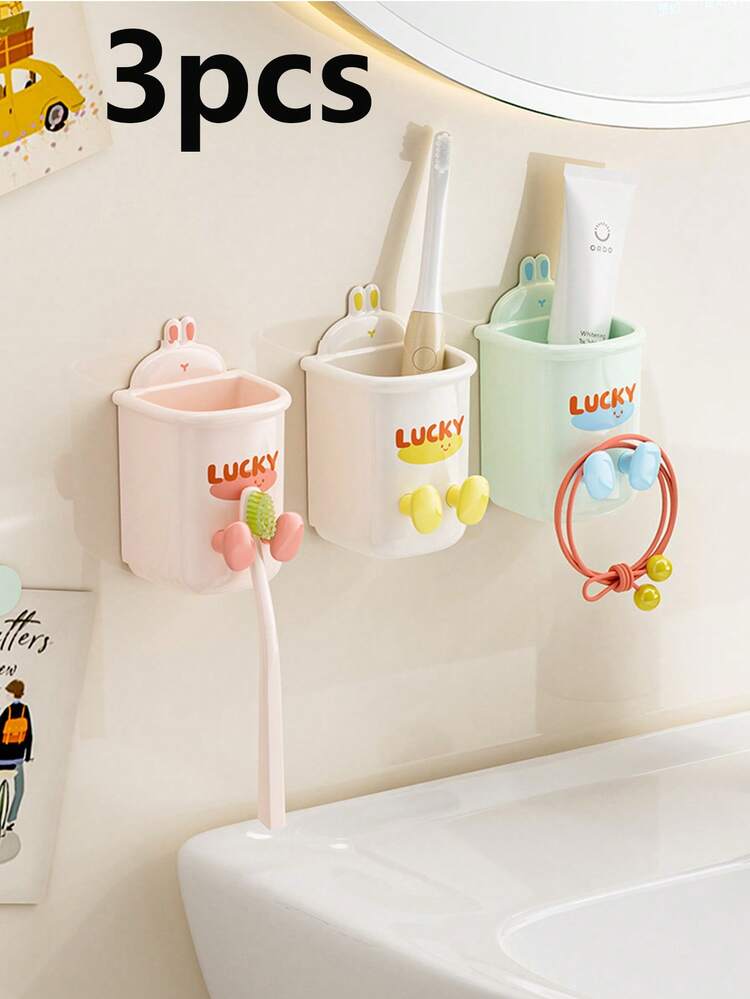 1个兔子造型牙刷架兼杯子收纳架，壁挂式浴室电动牙刷牙膏收纳架（需手动粘贴贴纸） - 彩色 - 查看 13