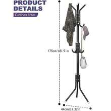 12-Hook Freestanding Coat Rack - Metal Hall Tree Organizer For Hats, Jackets, Bags, And Purses - Black - View 3