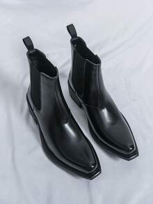 2026 New Fashion Men's Chelsea Boots, Motorcycle Boots, Versatile Casual Shoes, Autumn/Winter Korean Style, Comfortable Spring Cowboy Boots, Minimalist Riding Boots, Summer One-Piece High-Top Derby Shoes, Retro Designer Dress Shoes For Daily, Party, Date, Gift, Pointed Toe Mid-Calf Boots - Black - View 5