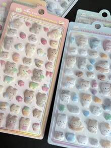 可爱3D毛绒兔子熊贴纸趣味动物手机壳装饰贴纸交换贴纸 - 彩色 - 查看 7