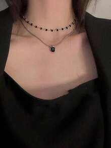 1 件女式哥特星镂空朋克风格时尚吊坠项链，适合日常佩戴 - 黑色 - 查看 5