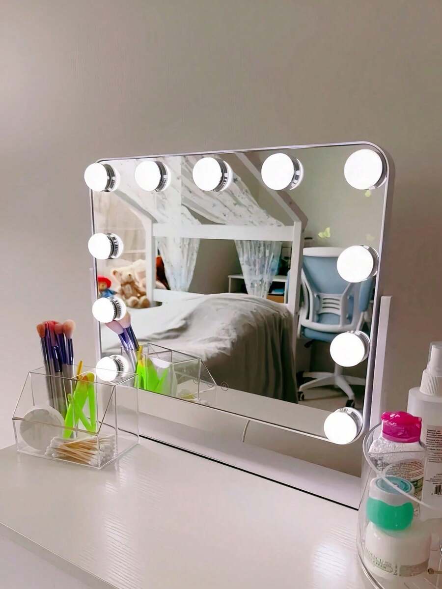 Lighted Vanity Mirror, Makeup Mirror,Lightde Mirror With 11 Adjustable Brightness LED Bulbs, 3 Color Modes And Detachable 5x Magnifying Mirror, Slim Metal Frame Design, Smart Touch Control - White - View 1
