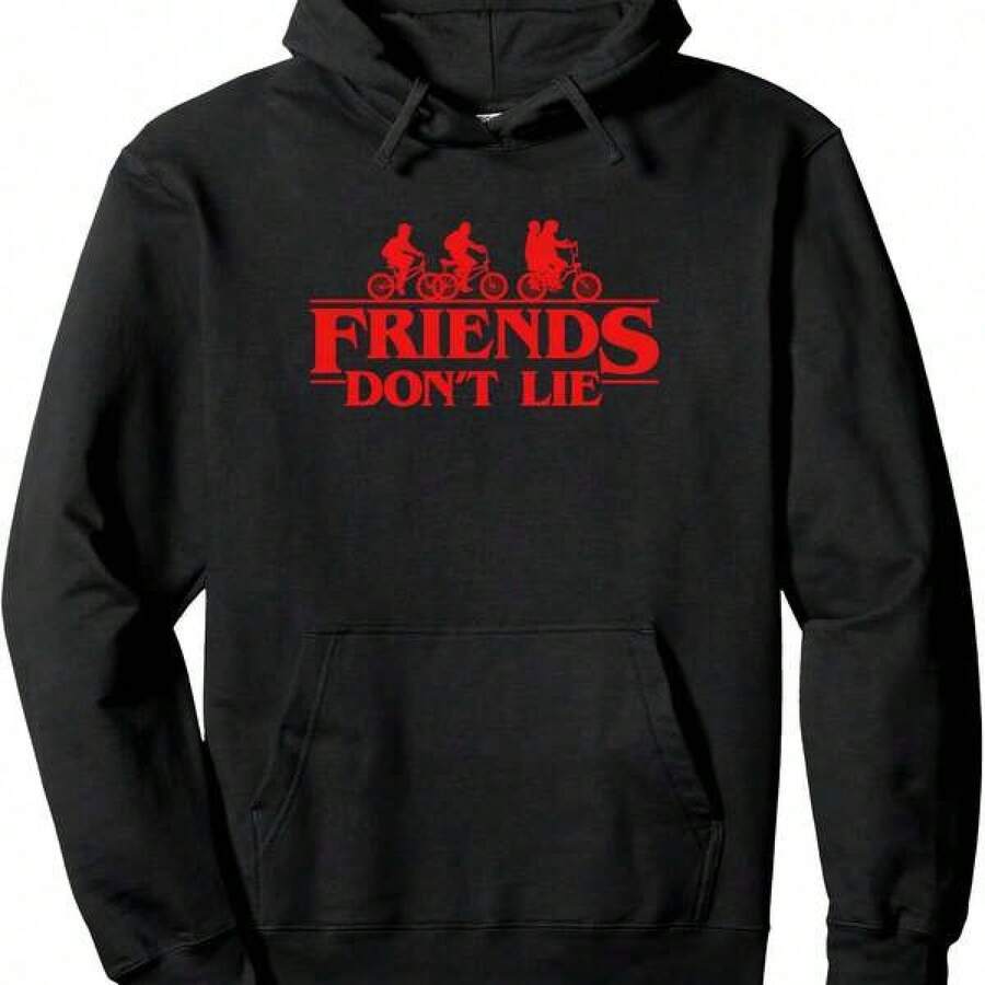 Stranger Thin.Gs Group Shot Red Friends Don't Lie Pullover Hoodie - Black - View 1