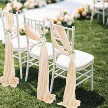 16件套浪漫婚礼椅背装饰带，长款雪纺蝴蝶结装饰，20*275厘米/7.8*108英寸，适用于婚礼走道仪式装饰、宴会厅、教堂、派对、餐厅、户外装饰 - 香檳色 - 查看 3