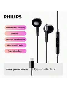 Philips TAE1020 Type C Wired Semi In Ear Earbuds Noise Isolating Mic Built In HD Sound Quality Flexible Cable Easy Control Perfect For Smartphones Tablets - Type C - View 2