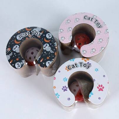 1 Piece Adorable Magic Accordion Cat Scratcher, 110x110x47cm Corrugated Paper Toy With Bell Ball & Catnip, Magnetic Foldable | 2026 New Year/Easter/Spring Indoor Outdoor Pet Supplies