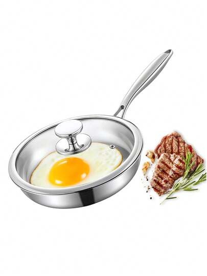 1个304不锈钢三层不粘锅，6种尺寸可选（22-32厘米），物理不粘煎锅，炒锅，钛金锅，多功能平底锅，厨房配件 - 适用于煎蛋、煎蛋卷、牛排等 - 易于清洁，兼容燃气灶和电磁炉，必备厨具升级