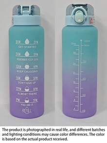 1个渐变标语图案水瓶，现代塑料运动水瓶，适合室内外使用，返校用品 - 青碧色 - 查看 4