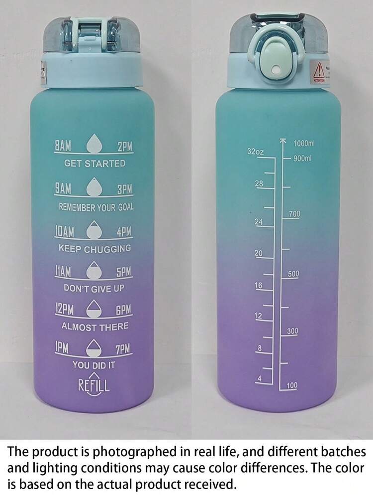 1 pezzo Borraccia con motivo sfumato e slogan, borraccia sportiva moderna in plastica, adatta per uso interno ed esterno, forniture per il ritorno a scuola