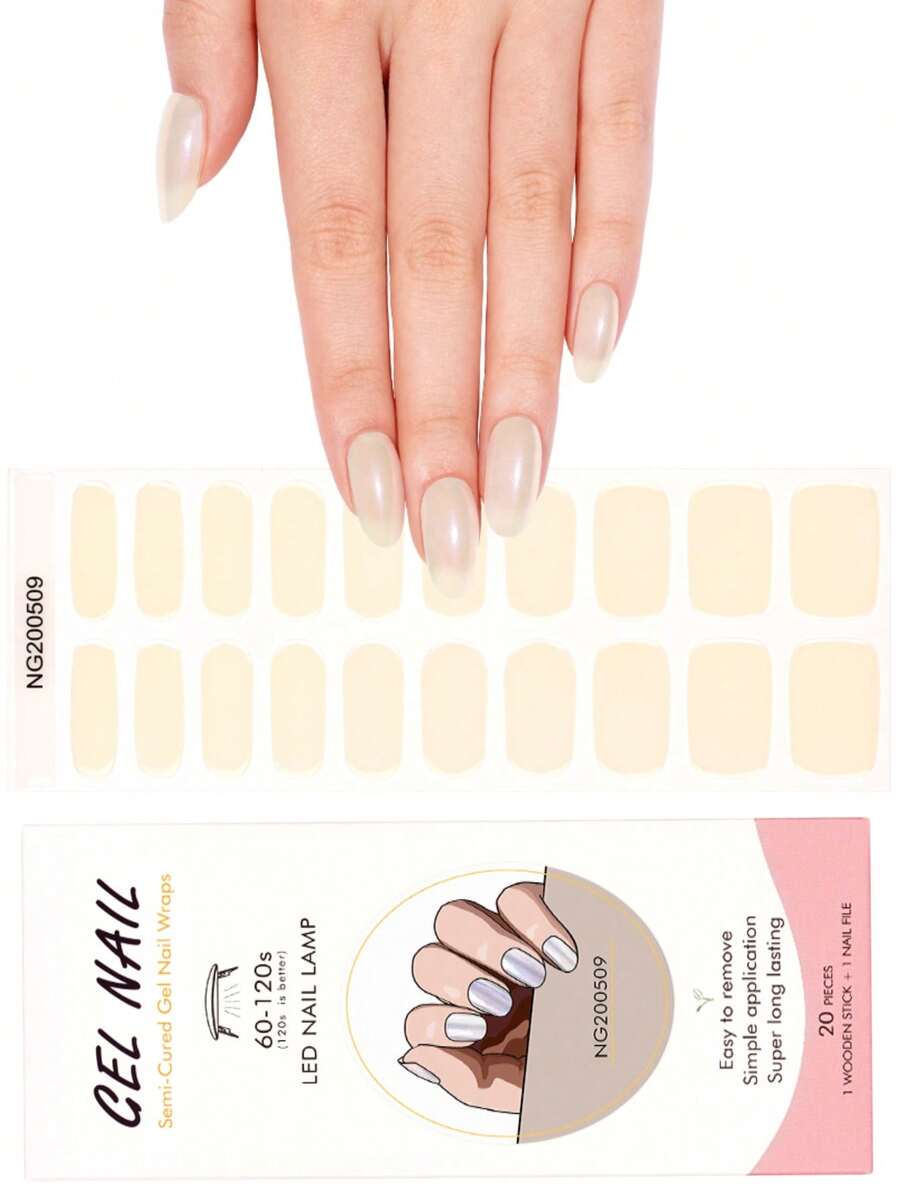 一盒20片装，天然持久经典情人节DIY珍珠浅绿色极光美甲凝胶贴纸，适用于长指甲，UV固化，易于粘贴和卸除。