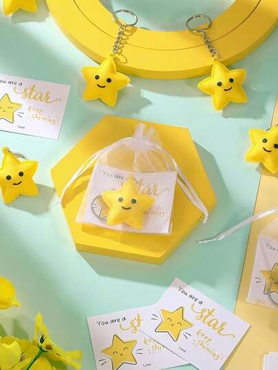 Gift For Her/Him 30pcs Cute Star Keychains With Inspirational Star Cards And Clear Organza Bags, Thank You Gift For Rewards Parties, Suitable For Gifting, Welcome Gifts, Team Rewards, 10 Sets