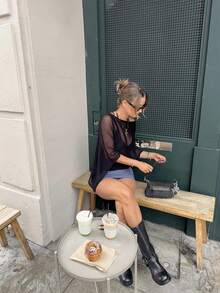 Women's Summer Beach Vacation Hollow Out Cover Up, Asymmetrical Cover Up Shawl Lightweight Knit Cover Up For Sun Protection - Black - View 5