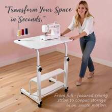 Adjustable Height, Wheeled Movable Table, Versatile Side Table/Folding Table - A Movable Craft Table With A Reinforced Frame And Locking Wheels, Available In Black/White. Perfect For Bedrooms, Living Rooms, Studies, Small Spaces, And More, It's Ideal For Handicrafts, Art Supplies, And Art Storage. A Great Workbench For Artists, Craftspeople, Sewing Supplies Makers, And Artisans. Makes A Suitable Gift For Family And Friends. - 白色 - 查看 2