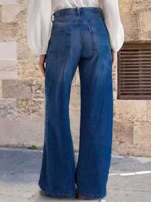 Women's Casual Denim Jeans (Waist Cinching And Hip Lifting - Small Size, Blue Multi Color Selection), Simple Style, Spring Casual Fashion Jeans, Suitable For All Seasons, Loose Hem, Back Pocket Design, Suitable For Daily Wear - Màu xanh đậm * Phong cách thời trang mùa xuân - Xem 5