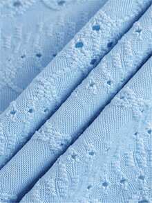 Perforated Embroidered Square Neck T-Shirt, Casual Short Sleeve Front Ruched Top, For Women, Spring/Summer - Sky Blue - View 9