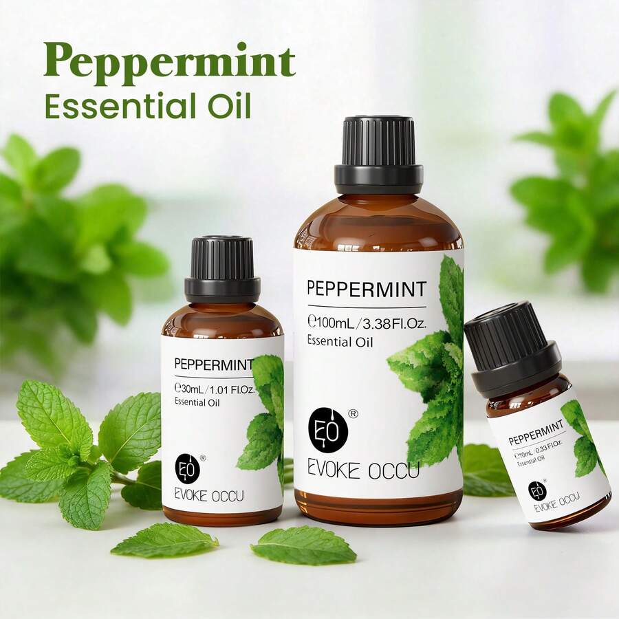 EVOKE OCCU Premium Peppermint Essential Oil For Cleansing Purifing Air Massage Diffuser Facial Body& Nails Care Candles Soap Making DIY Perfume-100mL/30mL/10mL - Peppermint - View 1