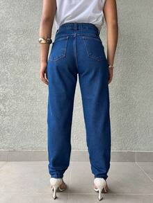 Saina Office 8207 Women's Straight Mom Jeans Without Rips 8207 - Dark Wash - View 2
