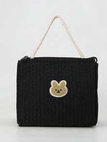 1个多功能妈妈包，轻便手提包，带刺绣设计，适合妈妈和宝宝使用 - 黑色 - 查看 3