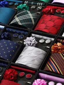 4pcs Set - Men's Tie, Pocket Square, Essential Accessories For Business Formal Attire And Formal Occasions - Color Mixing - View 1