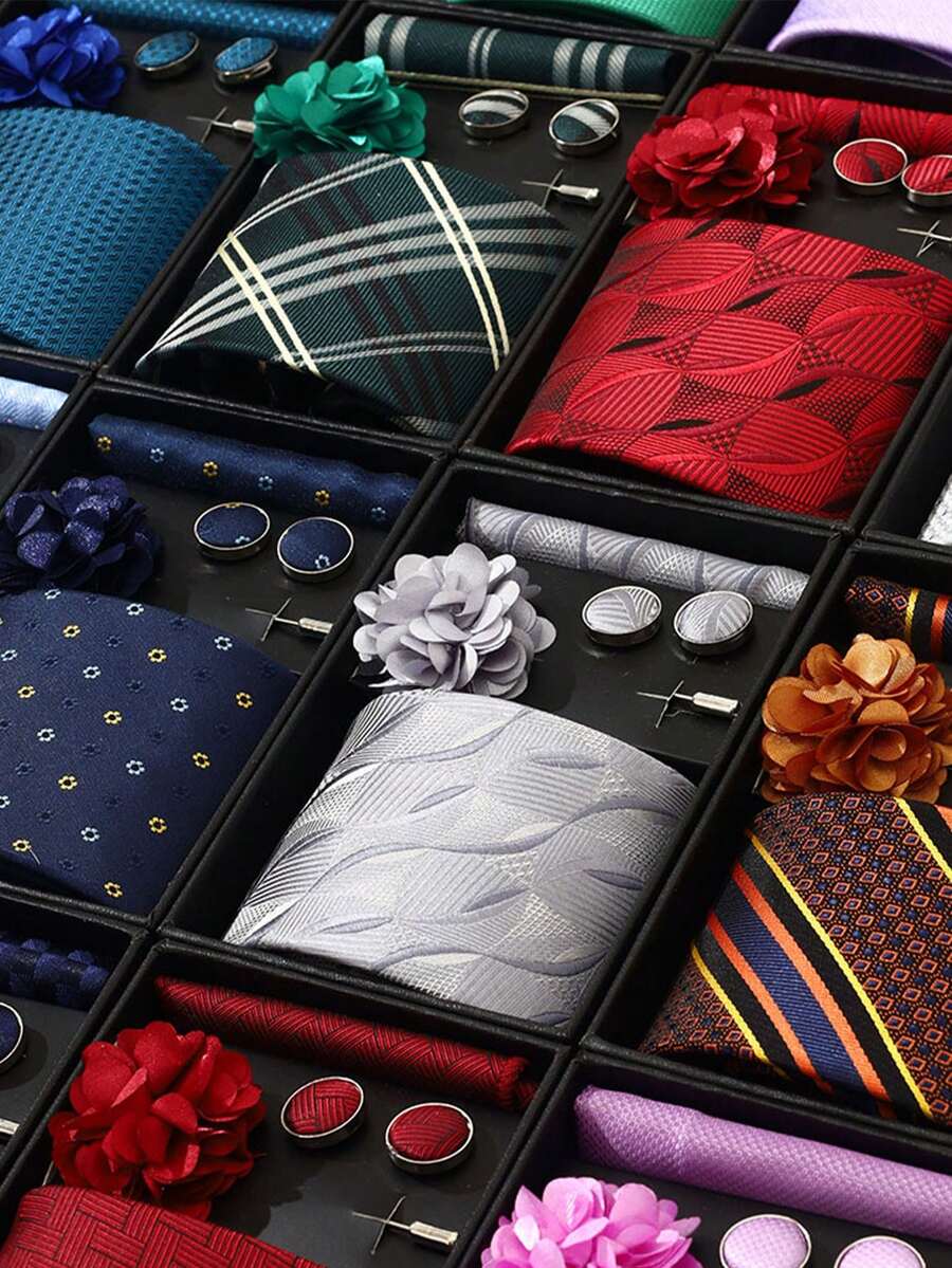 4pcs Set - Men's Tie, Pocket Square, Essential Accessories For Business Formal Attire And Formal Occasions - Color Mixing - View 1