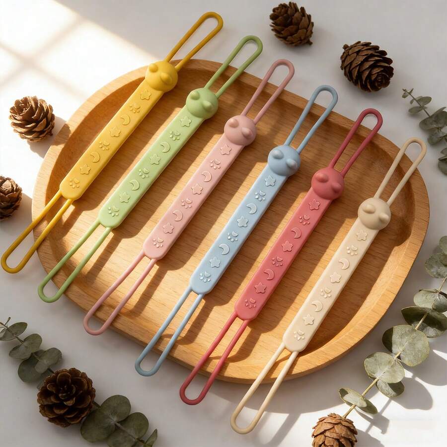 Pacifier Clip Silicone Pacifier Leash, Cat Style, One-Piece Pacifier Clip, Stroller & Crib Hanging Strap, No Clips - Multicolor - View 1