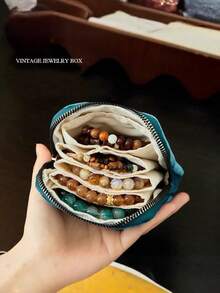 1个天鹅绒旅行首饰收纳袋，便携式首饰整理袋，女士旅行首饰盒，拉链袋，可收纳项链、手链、戒指、耳环、宝石等 - 彩色 - 查看 7