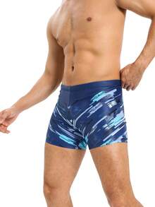 新款时尚印花男士泳裤，速干沙滩泳装，运动游泳短裤，避免尴尬 - 藍色 - 查看 12