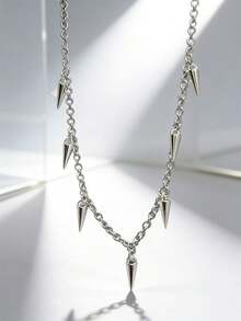 1 Stück modischer Herren Halskette mit minimalistischem Design, mit Niet-Anhänger. Diese Halskette kann den persönlichen Charme eines Mannes zeigen und gleichzeitig einen stilvollen Look bewahren, was sie zu einer großartigen Wahl für den täglichen Gebrauch macht. Geschenk zum Vatertag, Schulzubehör, Halloween, Punk - Silber - Übersicht 6