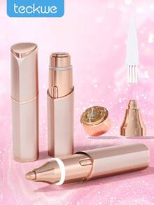 Teckwe Recortador de cejas eléctrico portátil recargable, epilador de cejas indoloro, afeitadora de cejas para mujeres, herramienta de afeitado facial, también para piernas, labios, axilas y manos, pelusa de durazno-oro rosa - Oro champán - Ver 1