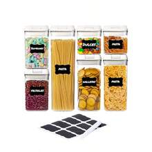 zxxBluelander uego de 7 Recientes ermeticos para Alimentos Organizacion de Cocina Alacena Sin BPA No Toxicos Etiqus de Identcacion Lavable 4 Tamaños mente b Blanco 7organizador de cocina - Blanco - Ver 7