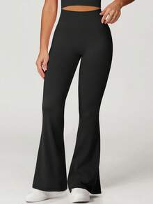 Yefecy 女士户外运动喇叭瑜伽裤，弹力提臀，隐形褶裥，无缝健身紧身裤 - 黑色 - 查看 5