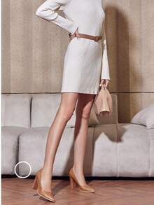 Women's Pointed Toe Pumps Chunky Block High Heel Slip On Dress Party Wedding Shoes - Màu Khaki - Xem 2