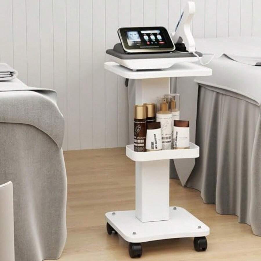 carrito organizadorBryxent Carro de Belleza Carro Auxiliar de Belleza Carrito de Salón de Niveles Carrito de Esteticista Salón de Profenal con Bandeja Adicional 4 Ruedas Giratorias - Blanco - Ver 1