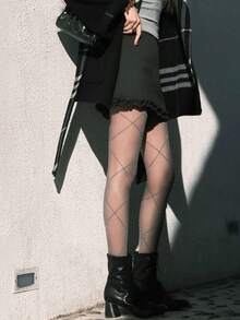 Women's Sexy Checkered Tights With Glitter, Hot Sparkly Wear For Valentine's Date And Daily Outing, Shimmering Style - Multicolor - View 5