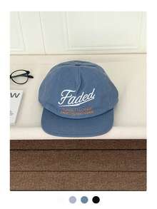 刺绣字母英文图案平沿宽檐棒球帽，适合春夏外出，戴在脸上显得小巧，嘻哈风格，防晒帽，滑板嬉皮风 - 彩色 - 查看 4